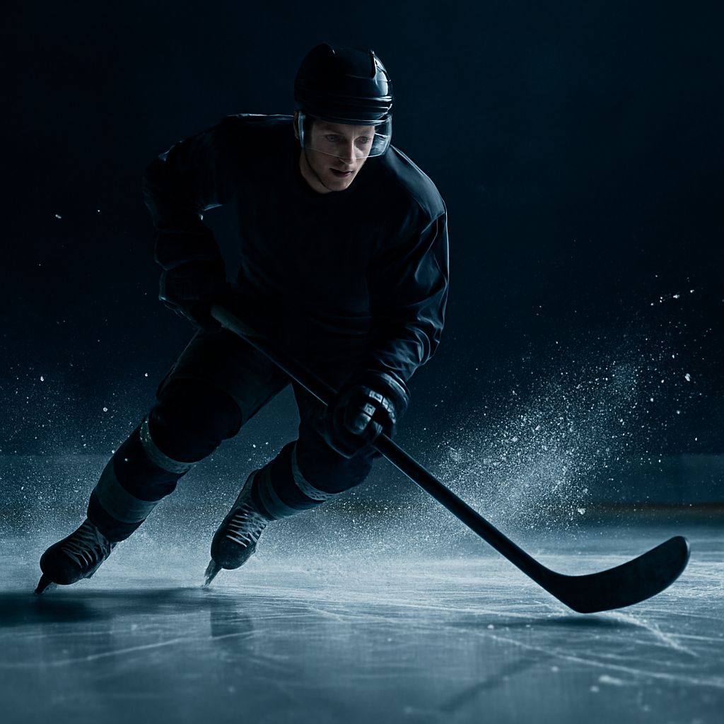 Jugador de hockey sobre hielo en acción sobre la pista